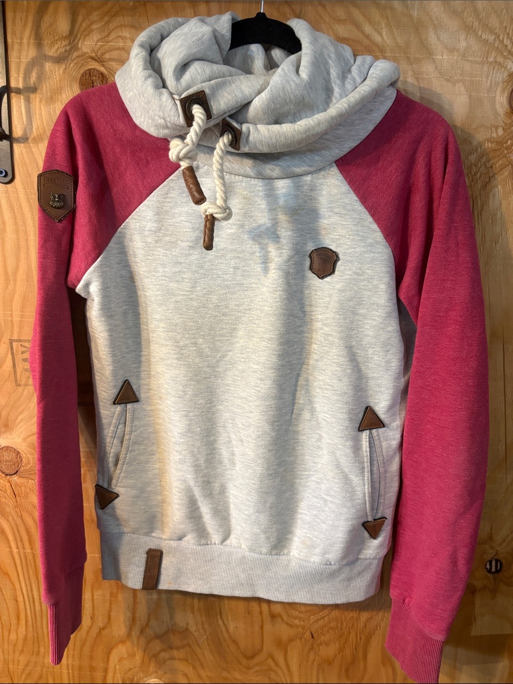 Naketano Two-Tone Turtleneck Sweater - Light Gray & Raspberry